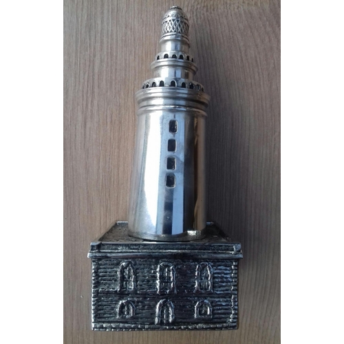 979 - A metal lighthouse ornament  (19cm high), plus 3 pictures: two of Devon/Cornwall lighthouses and one... 