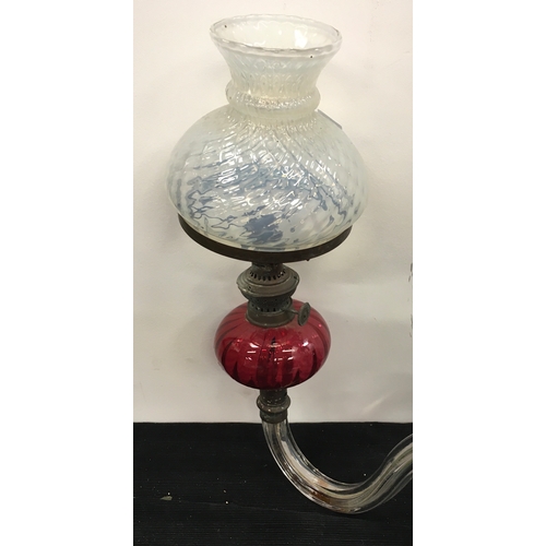 1273 - Oil lamp with cranbury bowl and Vaseline glass flute.