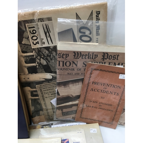 215 - A box containing various early railway ephemera to include sketches of the East Somerset Railway, GW... 