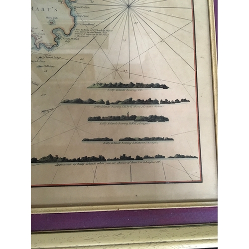 494 - A framed and glazed New Chart of the Islands of Scilly with their surroundings Channels and Sailing ... 