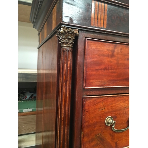 506 - Mahogany chest on chest having 8 graduated drawers, standing on bracket feet with brass swan neck ha... 