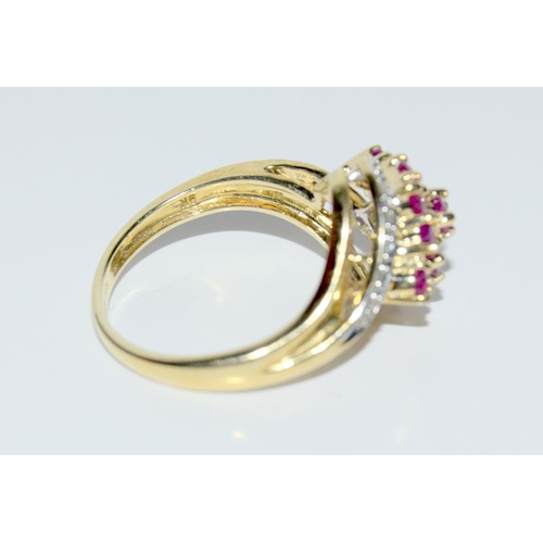 411 - A 9 carat gold ladies diamond shoulder ring, size K.