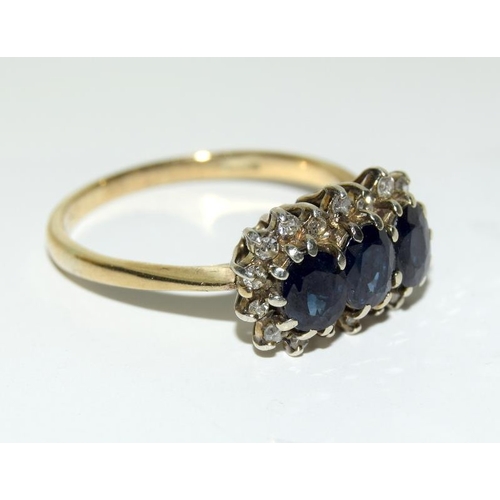 2295 - Ladies gold diamond and sapphire ring. Size O.