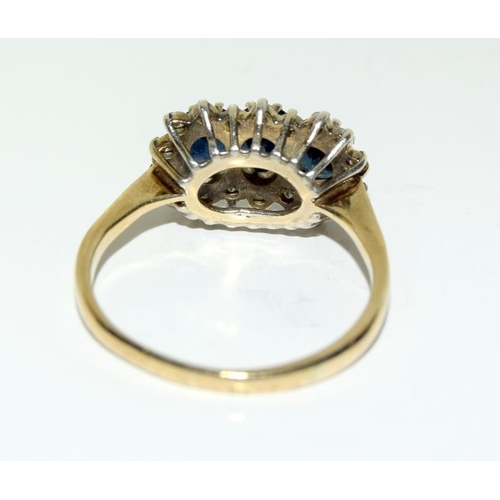 2295 - Ladies gold diamond and sapphire ring. Size O.