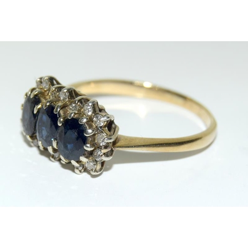 2295 - Ladies gold diamond and sapphire ring. Size O.