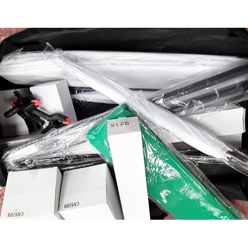 2201A - New boxed photography studio equipment to include bulbs, backdrops, umbrellas, stands and carry bag ... 