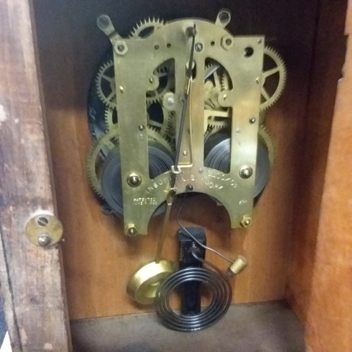 1013 - An Ansonia Troy oak mantle clock with pendulum and key circa 1903 made by Ansonia clock company N Y.