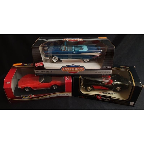 2018 - Three modern collectors die cast cars in boxes.