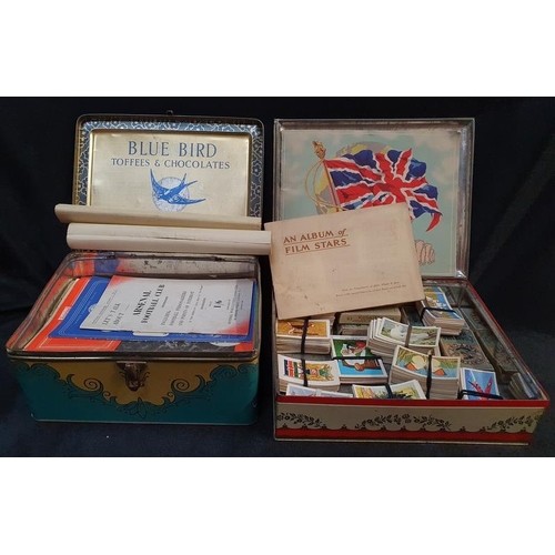 2039 - A collection of cigarette cards together with a tin of vintage football ephemera.