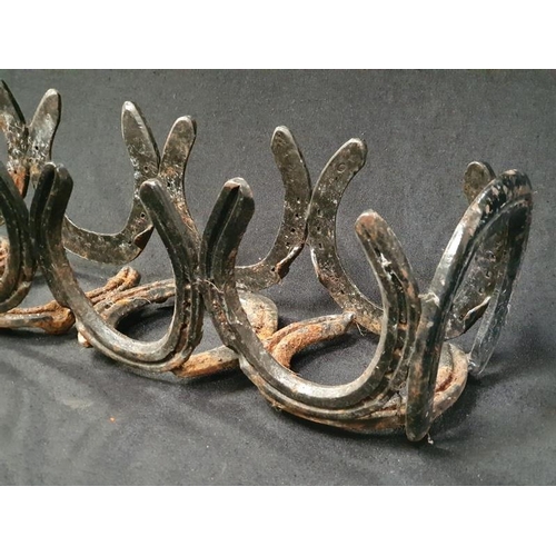 1060 - A vintage cast metal bottle rack depicting horse shoes.