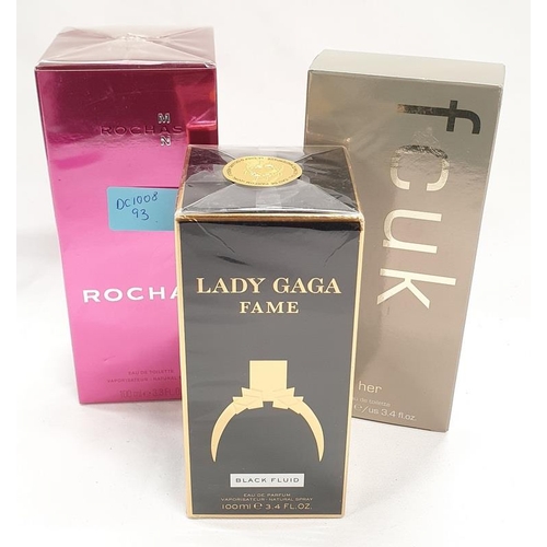 249 - Lady Gaga Fame, Rochas and FCUK eau de toilettes - 100ml (Ref 93).