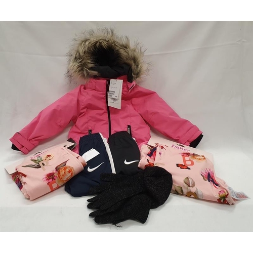 284 - Two pairs of Nike joggers Age 2-3, pink H&M coat Age 1 1/2 - 2Y, two Ted Baker blankets and a hat an... 