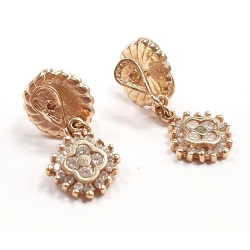 329 - 14ct Gold and Diamond drop earrings.