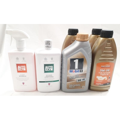 421 - Four Bottles of vehicle engine oil together with two bottles of Auto Glym vehicle cleaning solution ... 