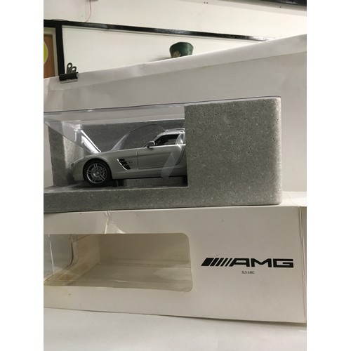 412 - Boxed model of a 1:18 scale Mercedes Benz AMG SLS-AMG.