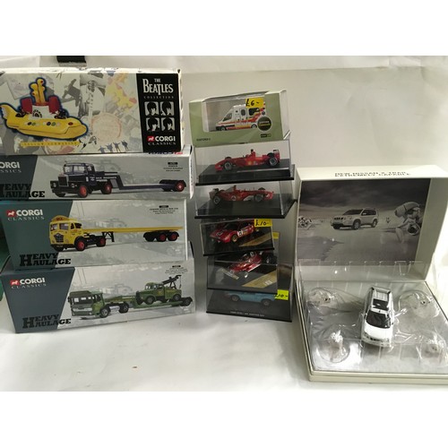 422 - Mixed box of diecast boxed models to include 3 Corgi Classics Heavey Haulage lorry’s, Norev Nissan X... 