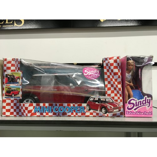 317 - Sindy Union Jack Mini Cooper by Vivid Imaginations in original box with Sindy, baby and Pushchair at... 