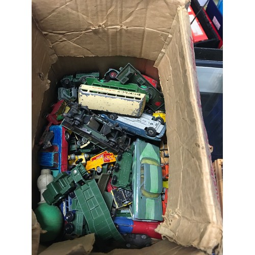 423 - Box of mixed play with diecast to include Matchbox, Dinky and Corgi.