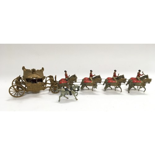 301 - Britains - from set 1477 - Coronation Display set - comprising gilt state coach with King and Queen,... 