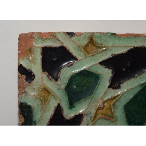 11 - Very early and rare Spanish Hisrano Moresque Cuenca technique geometric pattern tile c1600-1700, 5.6... 