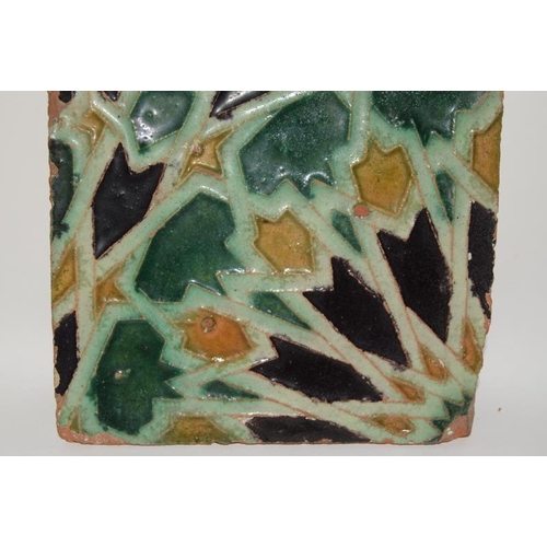 11 - Very early and rare Spanish Hisrano Moresque Cuenca technique geometric pattern tile c1600-1700, 5.6... 