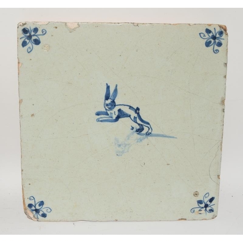 16 - Dutch Delftware tiles depicting dogs late 17th/18th century 5.1