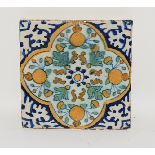 17 - Dutch Delftware early polychrome tile c1600-1640.