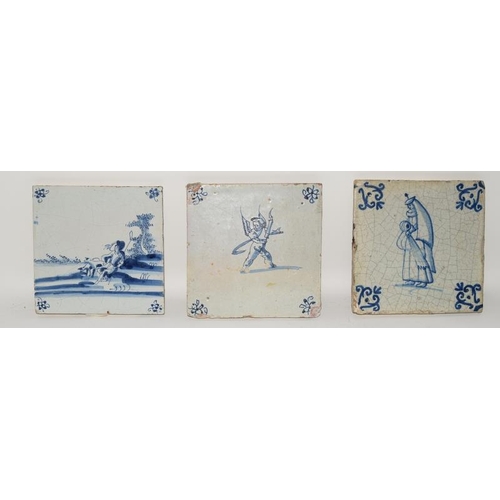 20 - Dutch blue & white Delftware tile with lowlands tin glaze depicting a shepherd & shepherdess c1660, ... 