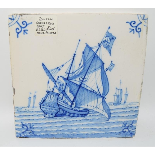 22 - Dutch Delftware blue & white tile depicting a shipwreck scene circa 18th century 5