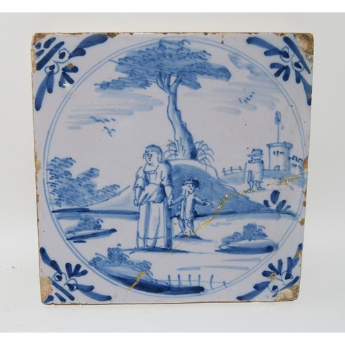24 - Dutch Delftware, 19th / early 20th Century polychrome tile depicting flowers in a vase 6