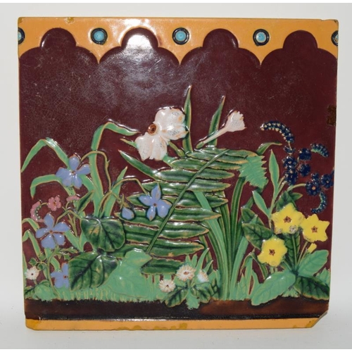 27 - Minton Hollins pair of large turquoise classical tiles Autumnus (repaired) & Hiems c1880s, together ... 