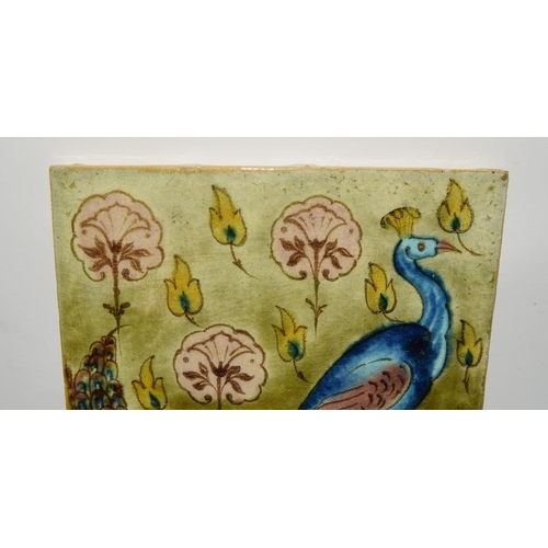 30 - Craven Dunnill large tile depicting a peacock plus one other 