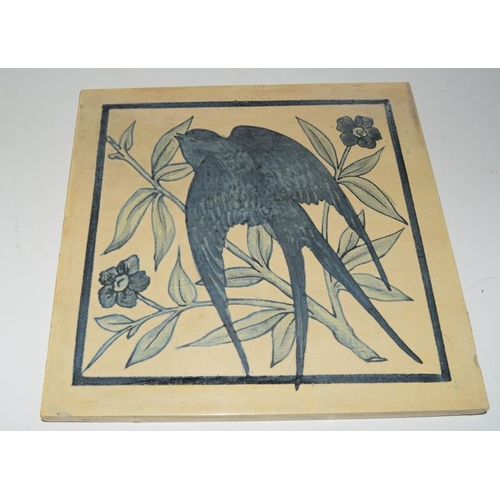 31 - Large Minton tile by A. W. N pugin, together with a large willow pattern tile, Swallow in flowers ti... 