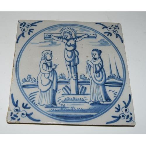 37 - Dutch Delftware quantity of blue & white tiles depicting Biblical / Religious scenes c1700's, each t... 