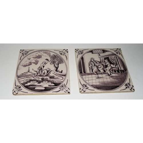 38 - Dutch Delftware quantity of manganese glazed tiles depicting Biblical / Religious scenes c1700-1800s... 