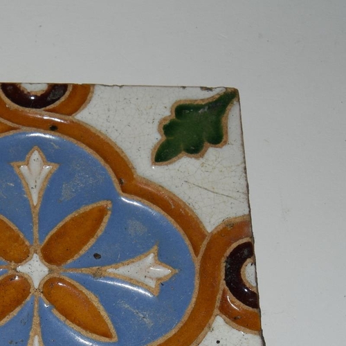 43 - Spanish Majolica floor tiles with geometric floral design late 19th / early 20th Century 4.2