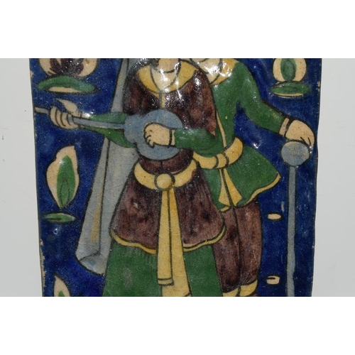 53 - Persian Qajar tile depicting lovers with Mandolin / Sitar 4.6