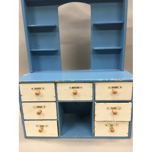 72 - Triange wooden child's toy shop dresser counter with drawers