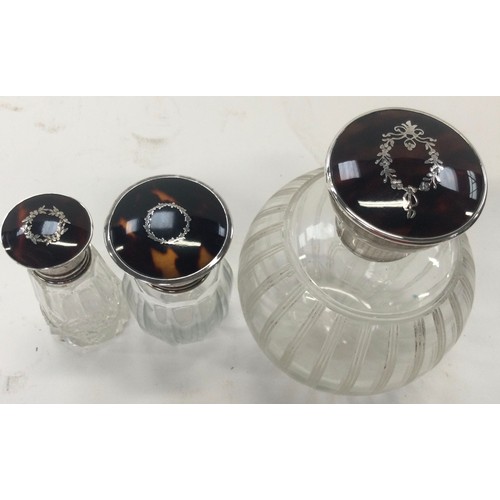 351 - Three silver and Tortoise shell lid perfume pots