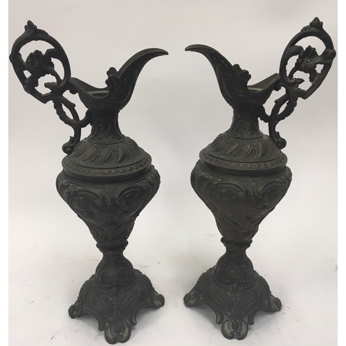 326 - 2 x spelter carafe amounted figure 