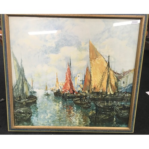 315 - Ludwig Moller Lubeck print by Otto Hamel C1890 of a marine Dutch Harbour 80x90cm