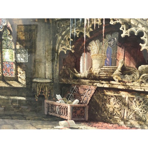 308 - Picture depicting a religious church tomb signed bottom right dated 1872 70x50cm