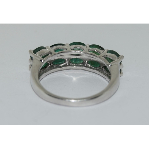 256 - Double row emerald 925 silver ring size O