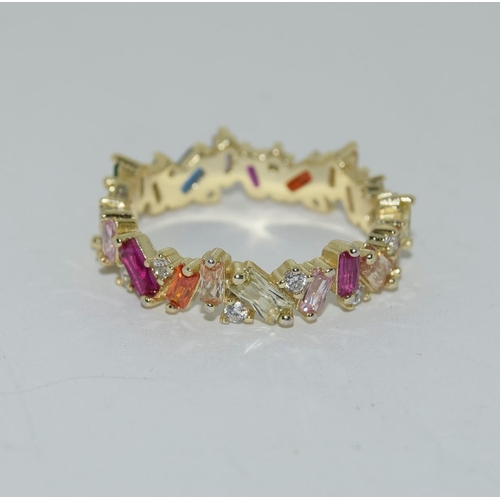 270 - New modernist gold on silver multi gemstone ring size N