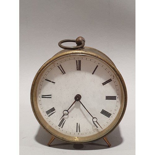 274 - Round brass standing bulk head clock 9cm diameter