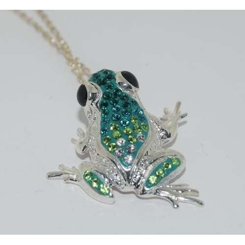 297 - An unusual silver and coloured CZ frog pendant necklace.