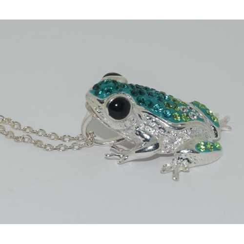 297 - An unusual silver and coloured CZ frog pendant necklace.