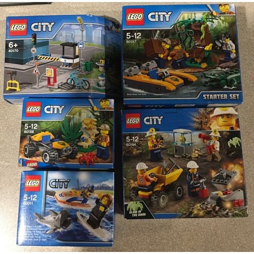 39 - 5 x Lego City sets: 40170, 60157, 60184, 60156, 60011. New and sealed.