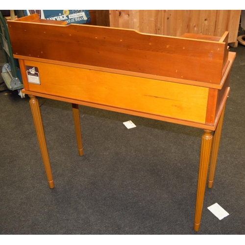 151 - Yew wood leather topped writing desk with 7 drawers. 94cm high x 92 cm wide x 48cm deep