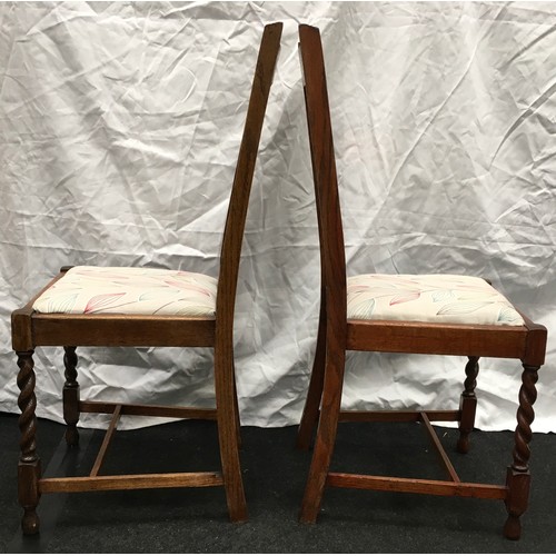 220 - Pair of vintage oak dining chairs with barley twist legs each 98x36x42cm.